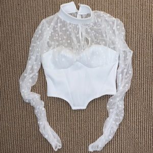 ASOS corset top with mesh sleeves